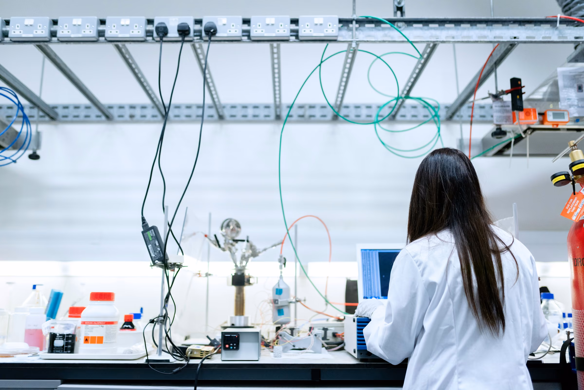 Researcher working at a laboratory bench
